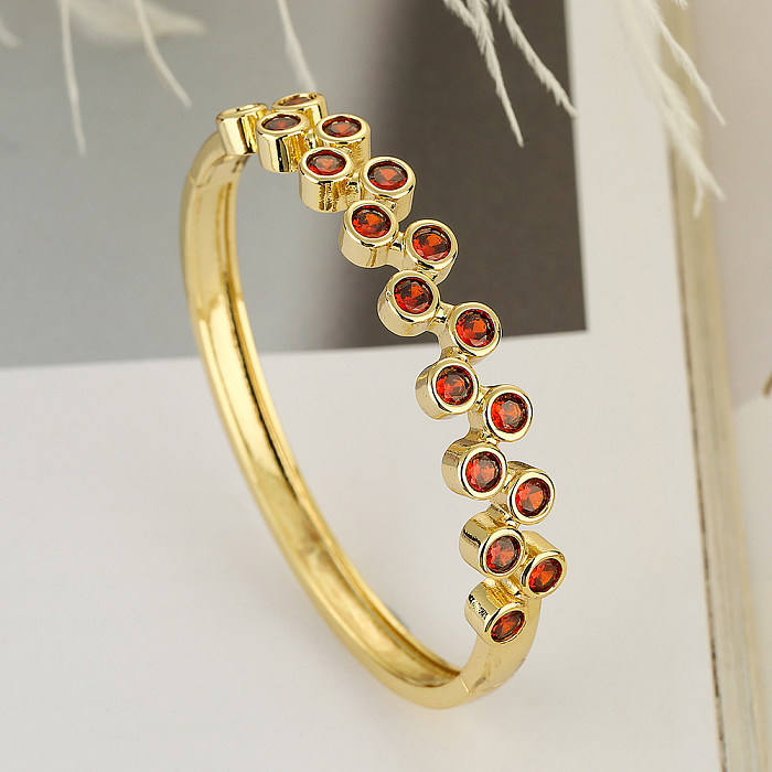 Retro Simple Style Round Copper Plating Inlay Zircon 18K Gold Plated Bangle
