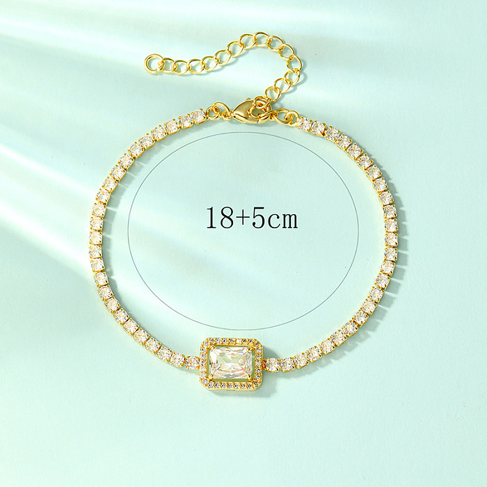 Glam Simple Style Shiny Flower Copper 18K Gold Plated Zircon Bracelets In Bulk