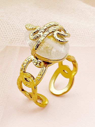 Classical Snake Stainless Steel Gold Plated Natural Stone Open Ring In Bulk