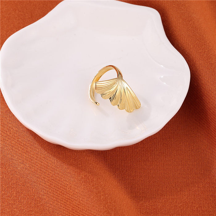 IG Style Basic Modern Style Ginkgo Leaf Stainless Steel Gold Plated Open Rings In Bulk