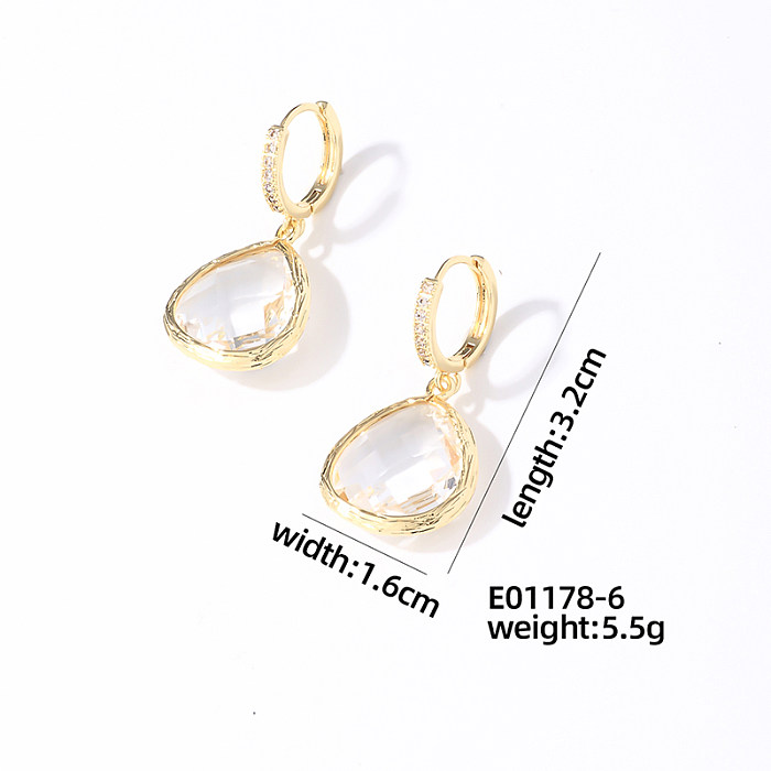 1 par casual estilo simples redondo oval chapeamento incrustação de cobre cristal vidro zircão brincos banhados a ouro
