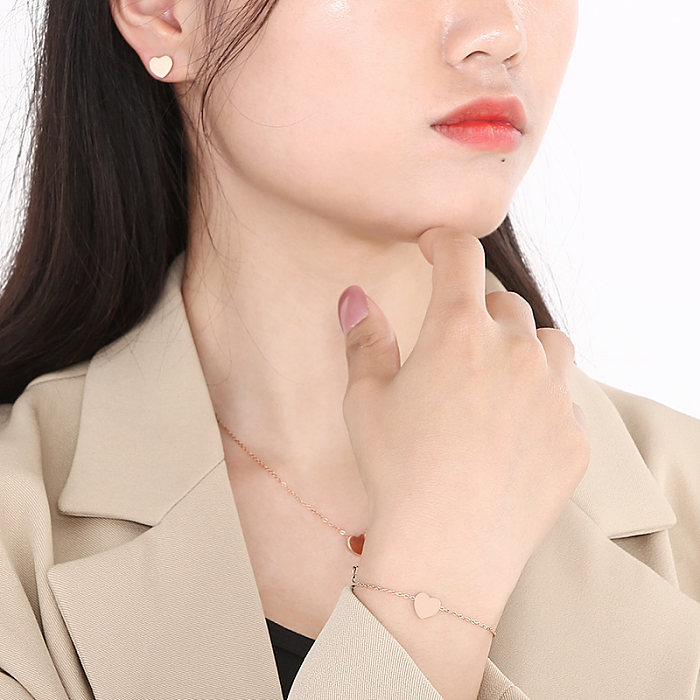 Simple Style Heart Shape Titanium Steel Plating 18K Gold Plated Rose Gold Plated Bracelets Earrings Necklace