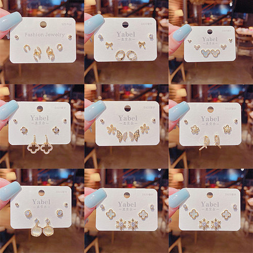 Butterfly Micro-inlaid Smooth Zircon Earrings Three Pairs Of Set