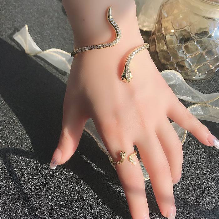 Bracelets rétro serpent en cuivre plaqué or avec incrustation de Zircon pour femmes