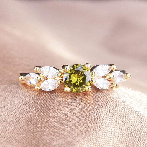 Cross-border New European And American Olive Green Zircon Ring Fashion Diamond Ring Color Open Ring