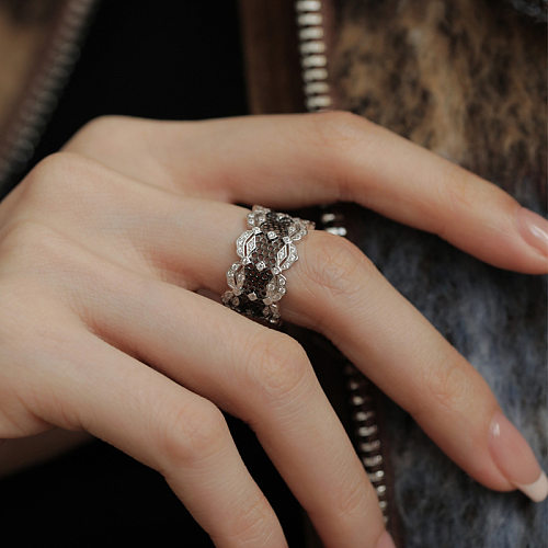 Vintage Style Geometric Copper Lace Hollow Out Wide Band Rings