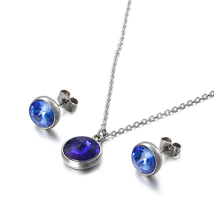Fashion Titanium Steel Zircon Necklace Earrings Ladies Jewelry Set Wholesale