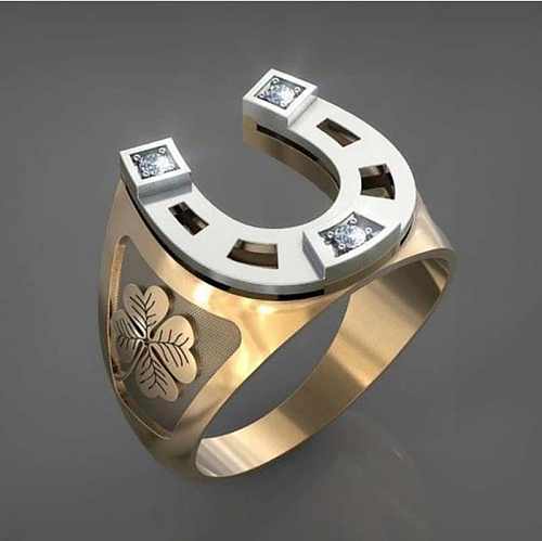 Anéis de zircão embutidos geométricos em formato de U retrô com chapeamento de cobre
