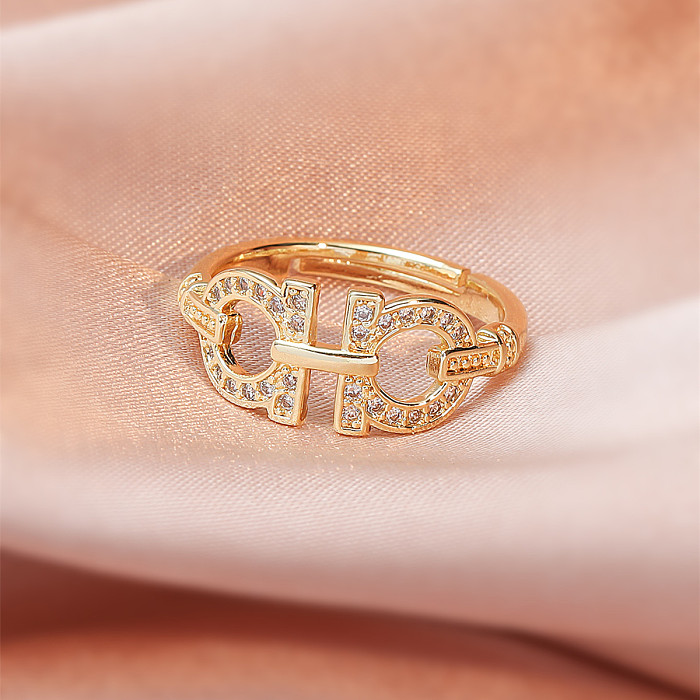 Fashion Copper Letter Pattern Rings Daily Zircon Copper Rings