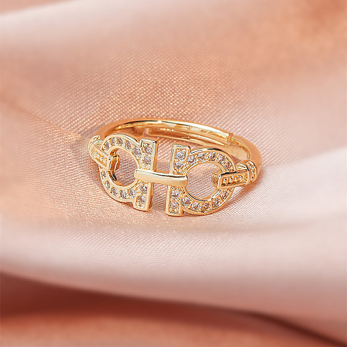 Anéis de padrão de letras de cobre da moda anéis diários de zircão de cobre