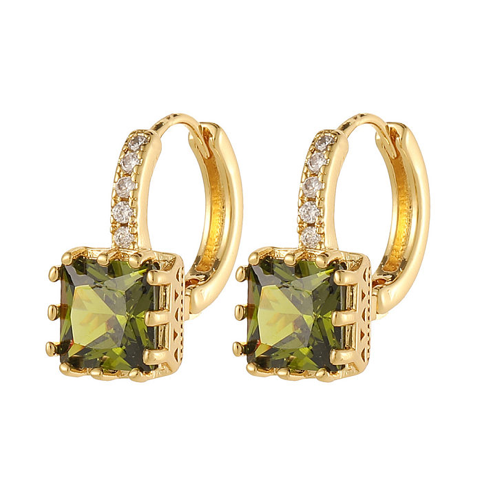 Fashion Square Copper Gold Plated Zircon Earrings 1 Pair