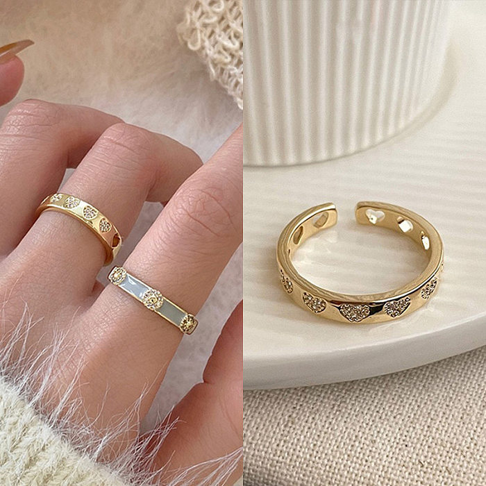 Simple Style Solid Color Copper Inlay Zircon Rings