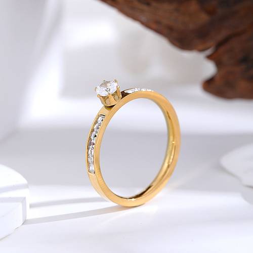 Wholesale Lady Queen Shiny Crown Titanium Steel Plating Inlay 18K Gold Plated Rhinestones Zircon Rings