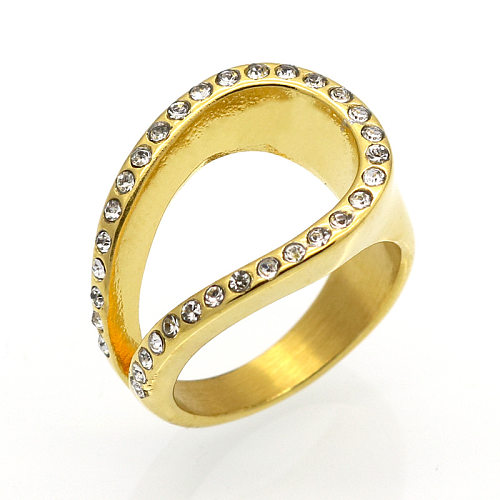 Anéis de pedras preciosas artificiais banhados a ouro 18K de aço titânio oval de estilo simples por atacado