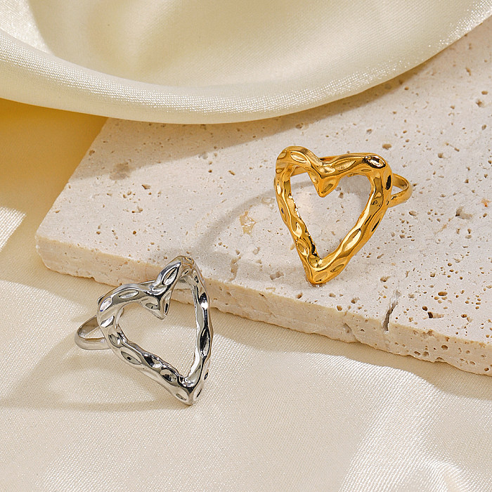 Retro Heart Shape Stainless Steel Plating 18K Gold Plated Open Rings