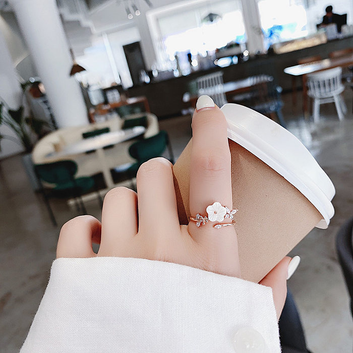 Korea Fashion Diamond Crystal Zircon Flower Ring Micro Inlaid Sweet Wild Love Flower Ring Wholesale jewelry