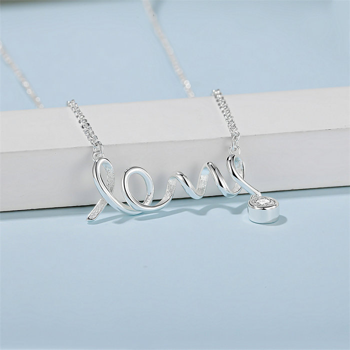 Casual Simple Style Letter Copper Silver Plated Zircon Pendant Necklace In Bulk