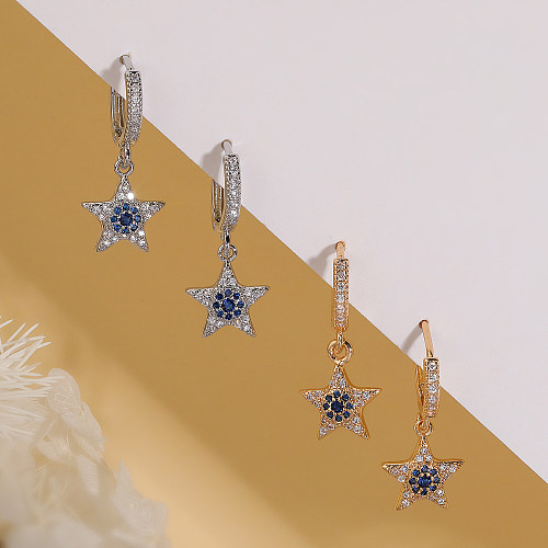 1 paire de boucles d'oreilles pendantes en cuivre et Zircon plaqué or 18 carats, Style Simple, étoile de trajet