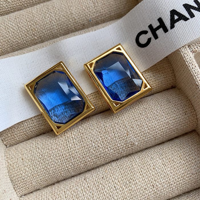 1 Pair Classic Style Square Plating Inlay Copper Artificial Gemstones Ear Studs