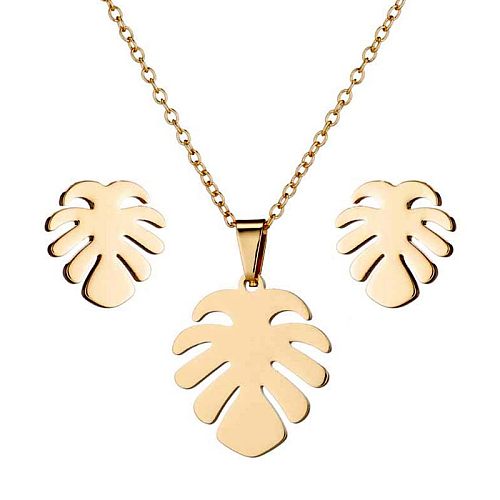 1 Set Fashion Leaves Stainless Steel Plating Earrings Necklace