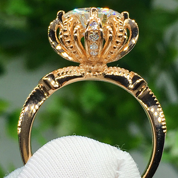 خاتم جديد للسيدات على شكل زهرة نحاس مطلي بالذهب ومرصع بالزركون خاتم الخطوبة