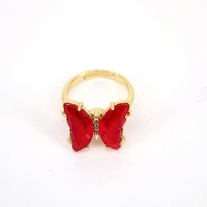 Moda mariposa cobre anillo abierto incrustaciones circón anillos de cobre