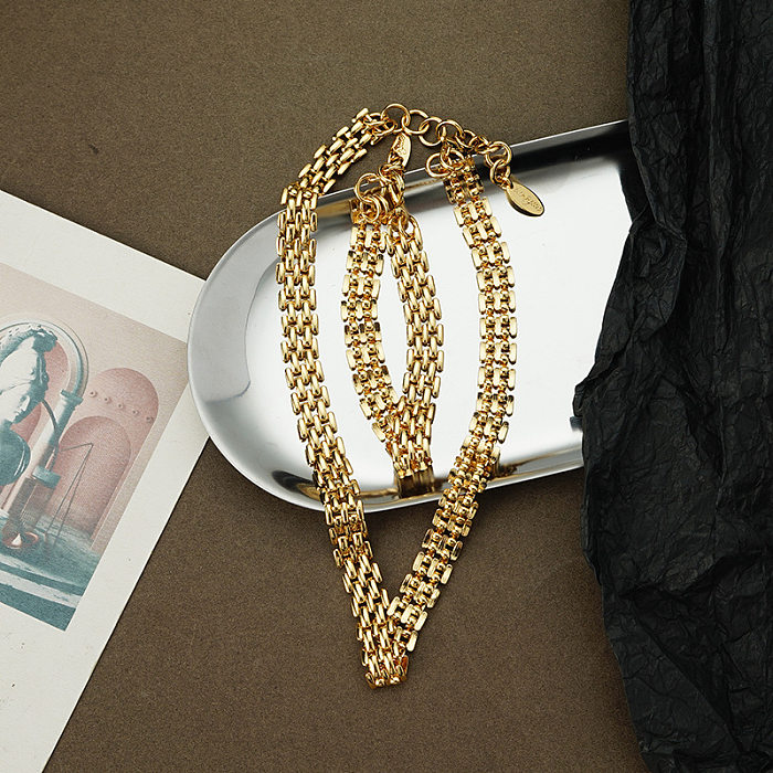 1 pièce mode couleur unie chaîne en cuivre femmes Bracelets collier