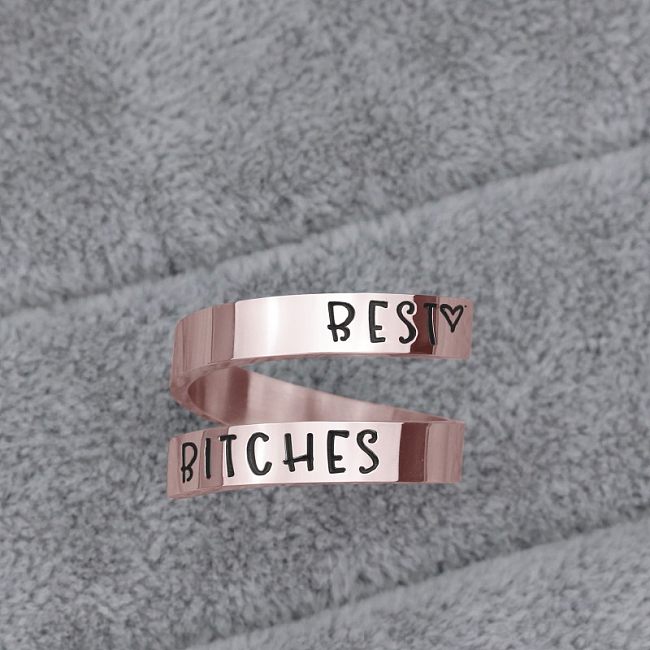 Hip-Hop Letter Stainless Steel Plating Rose Gold Plated Open Rings