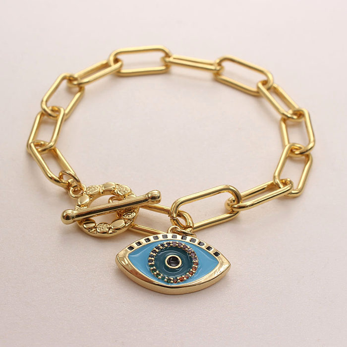 Fashion Round Devil'S Eye Copper Inlay Zircon Bracelets 1 Piece