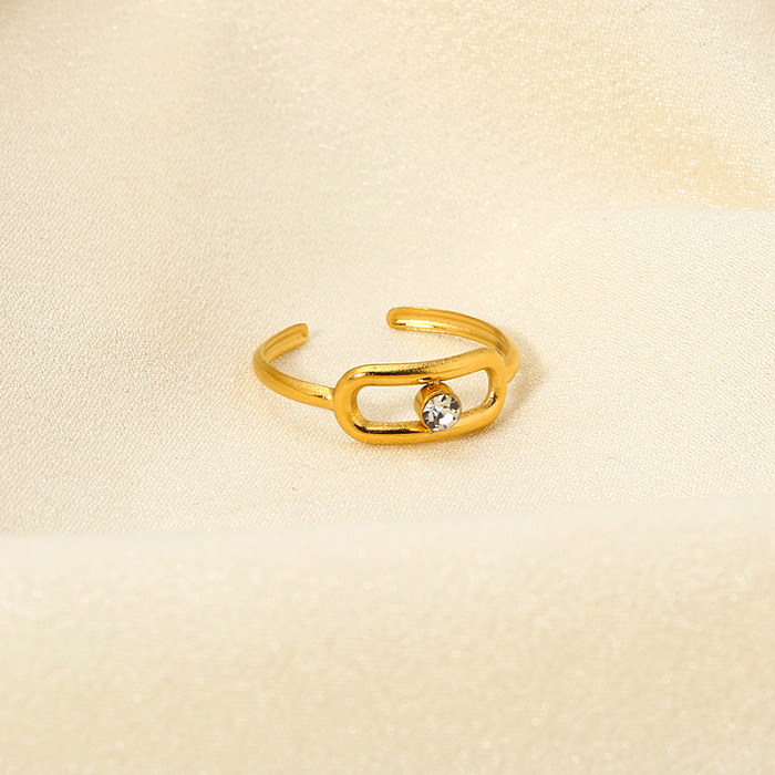 Elegante offene Ringe im französischen Stil mit geometrischer Edelstahlbeschichtung und Zirkoneinlage, 18 Karat vergoldet