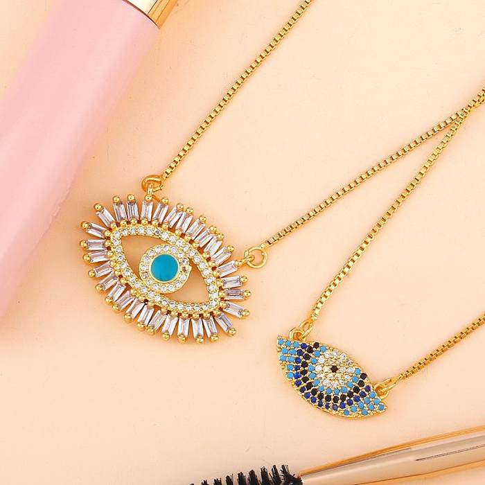 Hot Sale Micro Inlaid Color Zircon Choker Necklace Retro Fashion Eyes Copper Jewelry Necklace