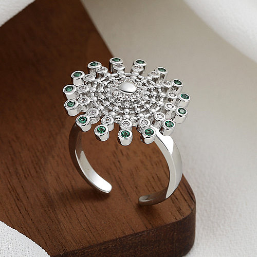 1 peça de anel aberto de zircão com incrustação de cobre e flor da moda