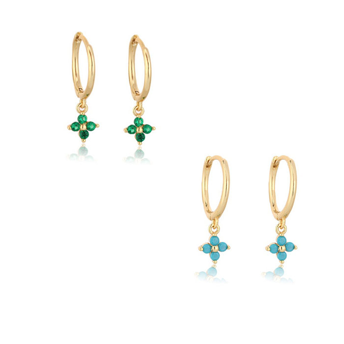 1 Pair Elegant Lady Flower Plating Inlay Copper Zircon Drop Earrings