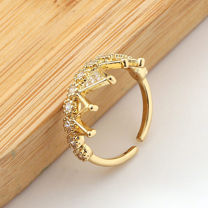 Copper Inlaid Zircon Crown Ring Engagement Tail Ring Wholesale