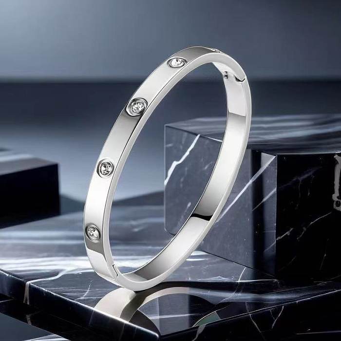 Estilo simples cor sólida titânio aço incrustado strass anéis pulseiras