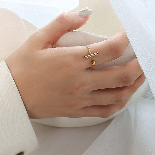 Simple Opening T-shaped Titanium Steel Plated 18K Gold Index Finger Couple Ring