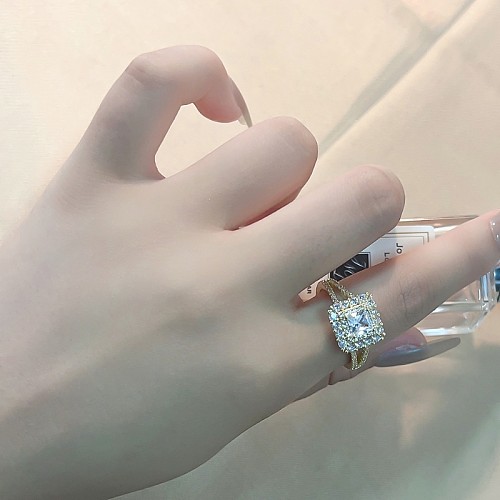 Simple Style Square Copper Plating Inlay Zircon Gold Plated Rings