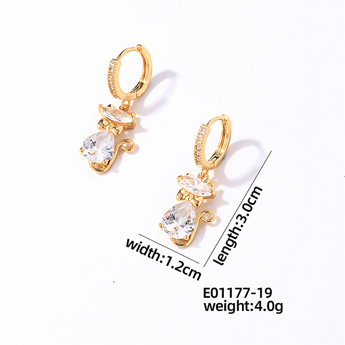 1 Pair Casual Sweet Four Leaf Clover Snake Butterfly Plating Inlay Copper Zircon Gold Plated Drop Earrings