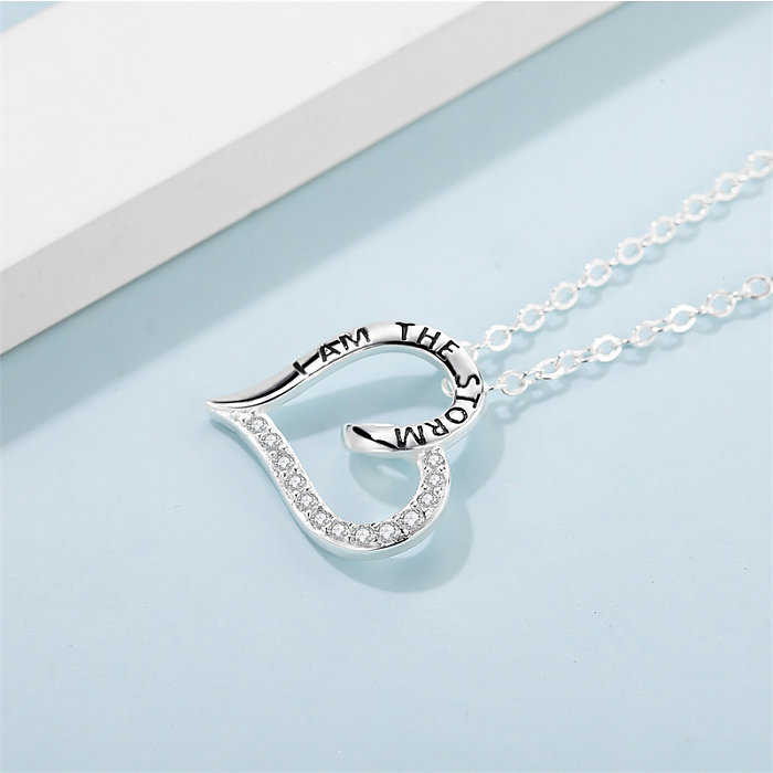 Fairy Style Simple Style Letter Heart Shape Copper White Gold Plated Zircon Pendant Necklace In Bulk
