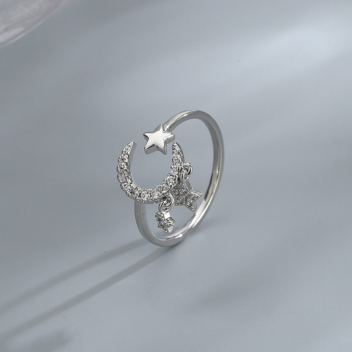 Bague ouverte en Zircon avec incrustation de cuivre, étoile douce et lune