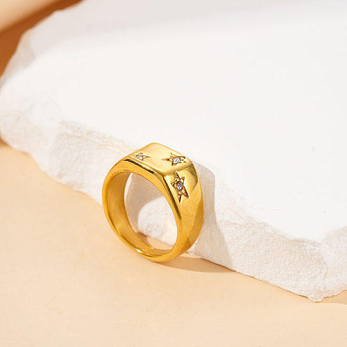 Vacation Modern Style Solid Color Stainless Steel Plating Inlay Zircon Gold Plated Rings