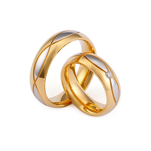 Moda contraste cor incrustada zircão anel de aço inoxidável jóias por atacado