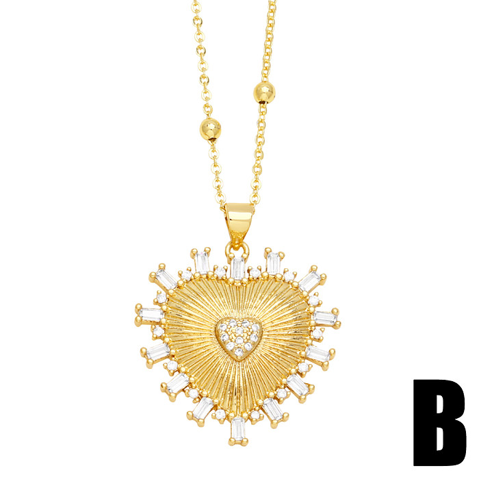 Simple Style Streetwear Heart Shape Wings Copper Plating Inlay Zircon 18K Gold Plated Pendant Necklace