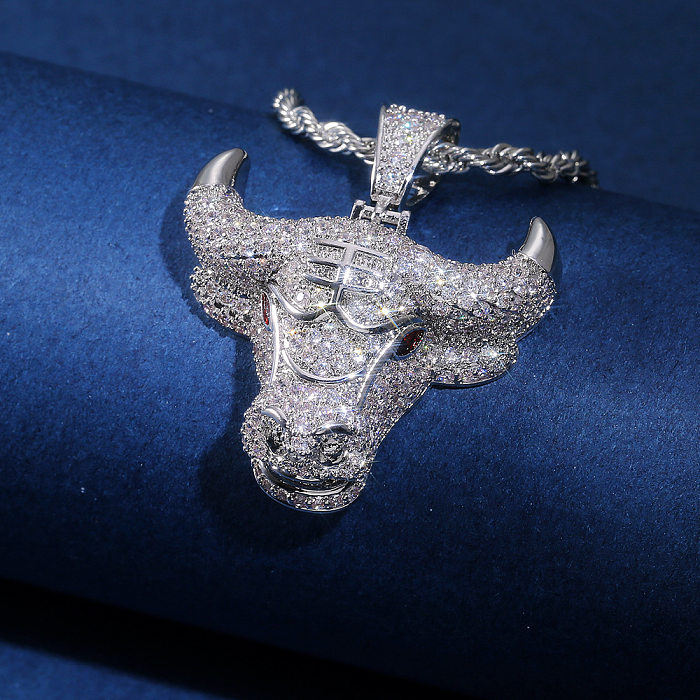 Nuevo Collar creativo con colgante de cabeza de toro del zodiaco, collar de circón con microincrustaciones de cobre