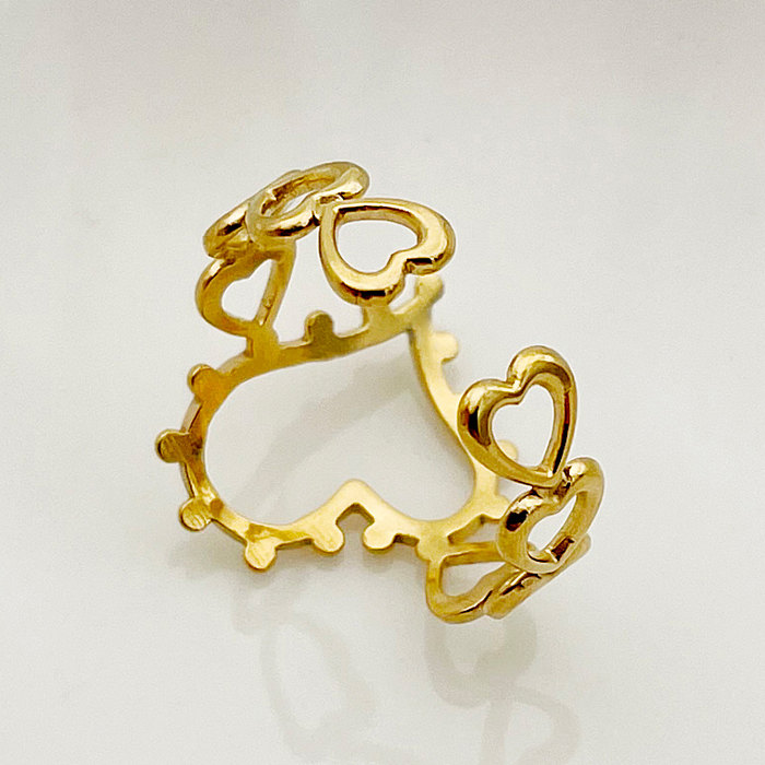 Romantic Simple Style Heart Shape Stainless Steel Plating Hollow Out Gold Plated Rings