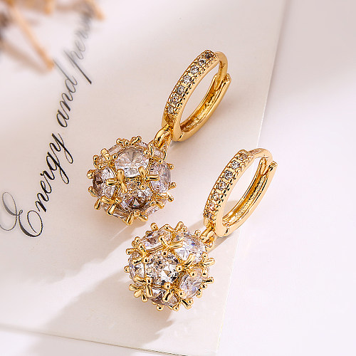 1 Pair Simple Style Commute Round Plating Inlay Copper Zircon 18K Gold Plated Drop Earrings