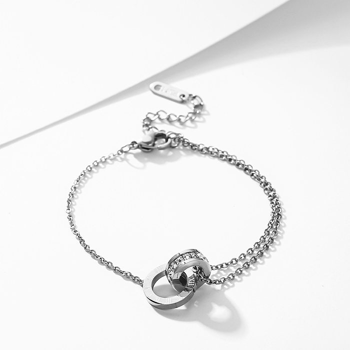 Simple Style Round Titanium Steel Inlay Zircon Bracelets Anklet Necklace 1 Piece