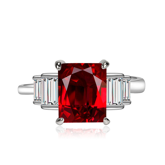 Fashion Simple Pink Square Diamond Ring Full Rhinestone Zircon Copper Open Ring