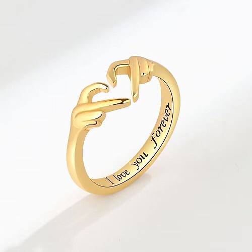 Anel aberto de cobre em forma de coração com gesto de letra de estilo simples romântico a granel