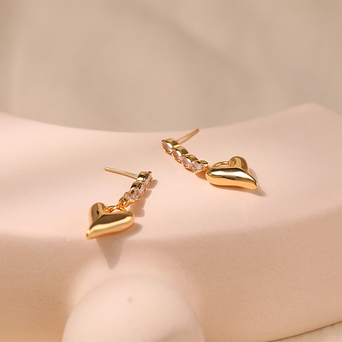 1 Pair Sweet Heart Shape Plating Inlay Copper Artificial Gemstones 18K Gold Plated Drop Earrings
